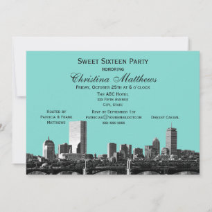 DIY BG Color Boston Skyline #2BW Sweet 16 Party Invitation