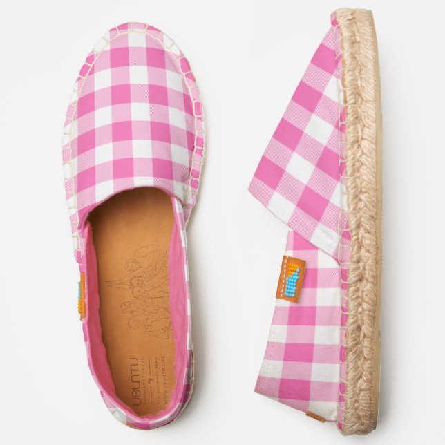 DIY BG Color Buffalo Check Plaid Hot Pink White Espadrilles (Side)