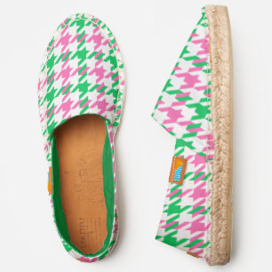 DIY BG Color Houndstooth Plaid Emerald Hot Pink Espadrilles