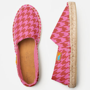 DIY BG Color Red Houndstooth Plaid Hot Pink Canvas Espadrilles