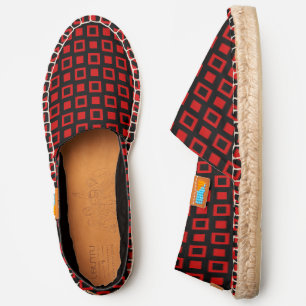 DIY BG Color Red Open Closed Squares Black Canvas Espadrilles