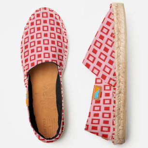DIY BG Color Red Open Closed Squares Pink Canvas Espadrilles