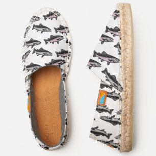 DIY BG Color Rustic Trout Fish, White Canvas Espadrilles