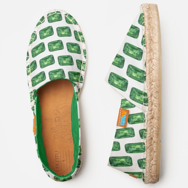 DIY BG Elegant Emerald Cut Emerald, White Canvas Espadrilles (Side)