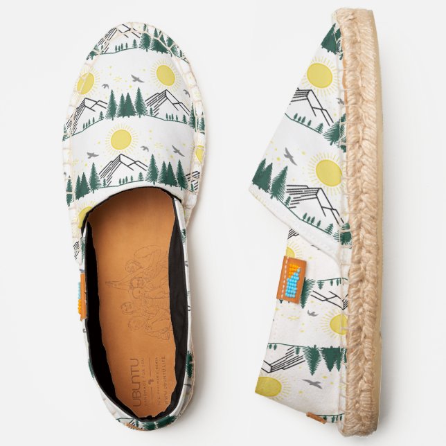 DIY BG Elegant Mountains Trees Sun Birds, White Cv Espadrilles (Side)