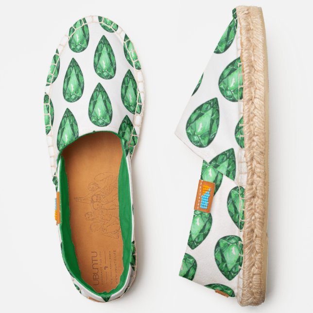 DIY BG Elegant Pear Cut Emerald, White Canvas Espadrilles (Side)