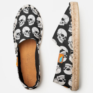 DIY BG Gothic Skull #1F Angled View, Black Canvas Espadrilles