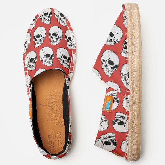 DIY BG Gothic Skull #1F Angled View, Red Canvas Espadrilles (Side)