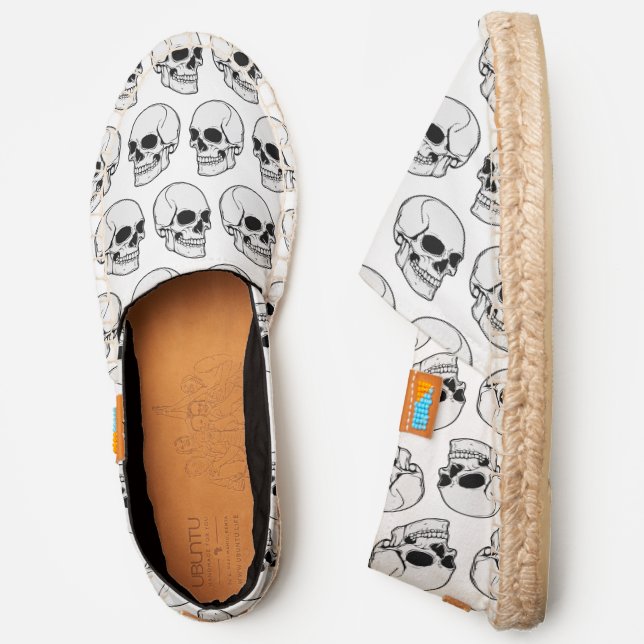 DIY BG Gothic Skull #1F Angled View, White Canvas Espadrilles (Side)