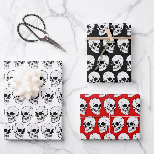 DIY BG Gothic Skull #1F Angled View Wrapping Paper Sheets (Front)