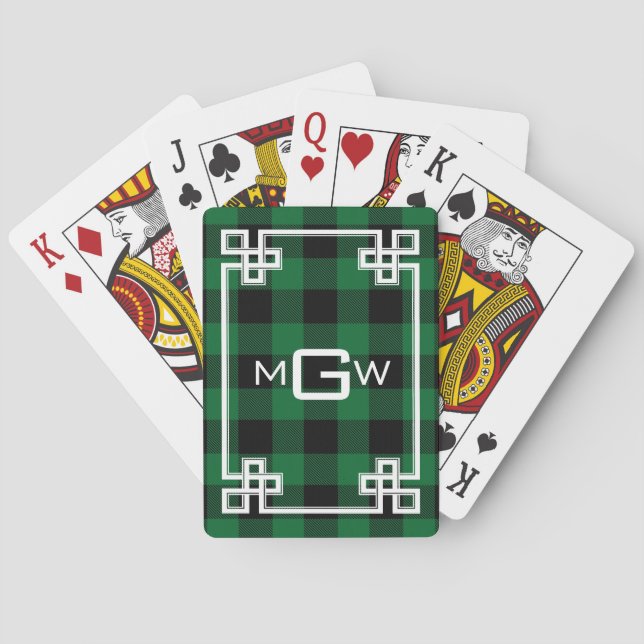 DIY BG Greek Key Buffalo Plaid 3I Forest Green Poker Cards (Back)