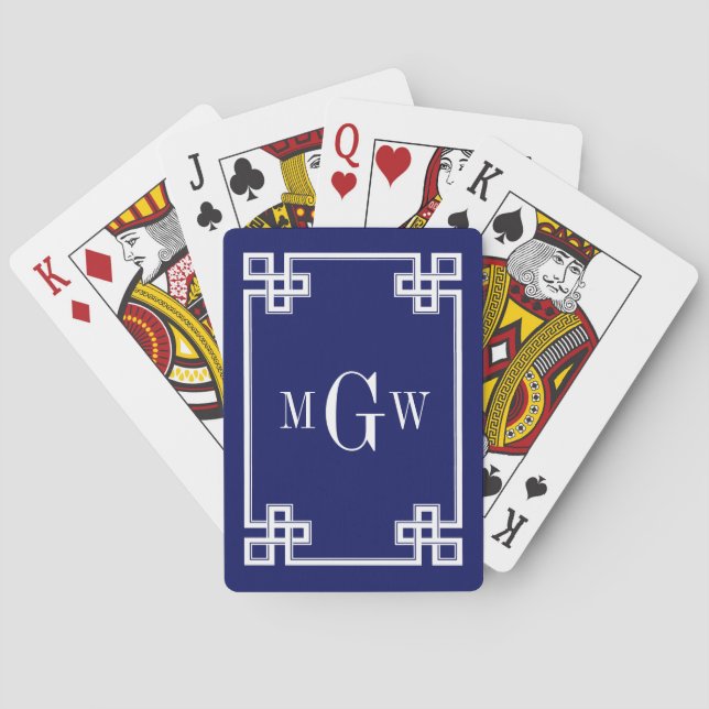 DIY BG Greek Key Fancy White Framed 3I Navy Blue Poker Cards (Back)