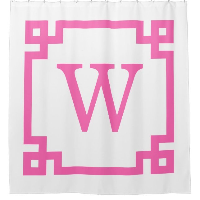 DIY BG Hot Pink Greek Key #2 Framed Init Monogram Shower Curtain (Front)