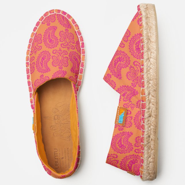 DIY BG Hot Pink Paisley, Papaya Orange Canvas Espadrilles (Side)