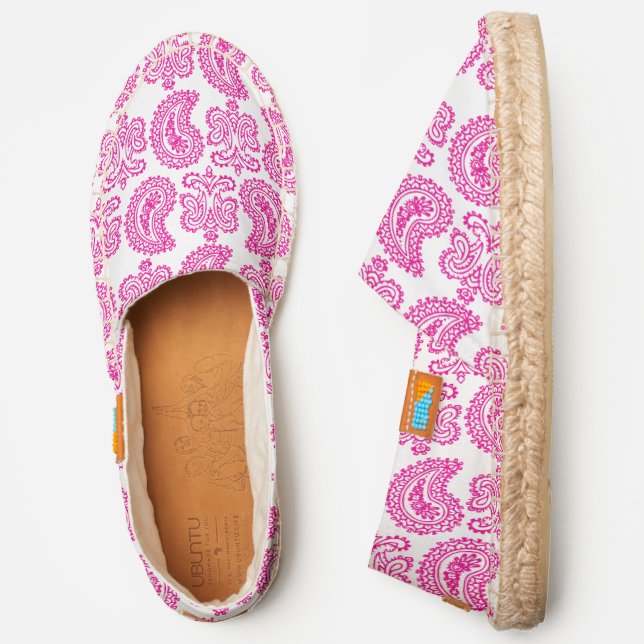DIY BG Hot Pink Paisley, White Canvas  Espadrilles (Side)