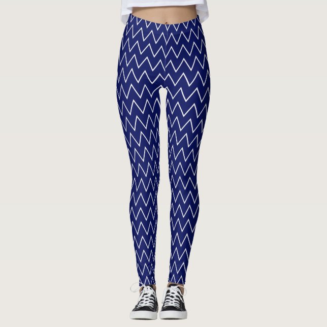 DIY BG LG Thin White Chevron ZigZag Stripe Navy Leggings (Front)