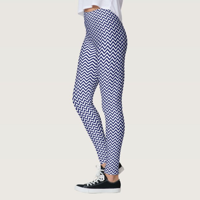 DIY BG LG White Chevron ZigZag Stripe Navy Blue Leggings (Left)