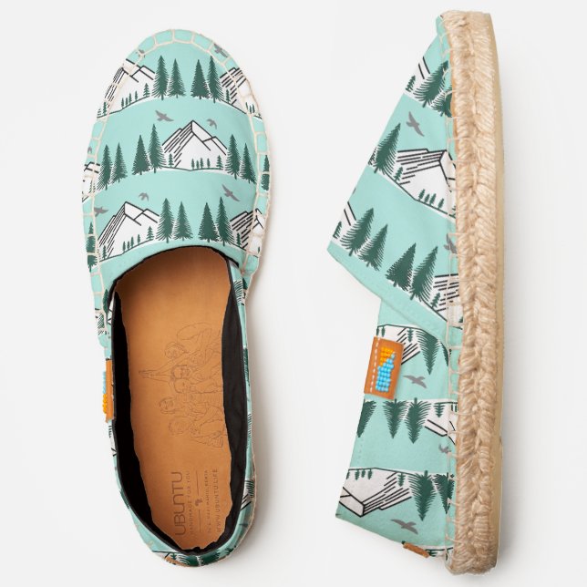 DIY BG Mountains Fir Trees Birds, Robin Egg Canvas Espadrilles (Side)