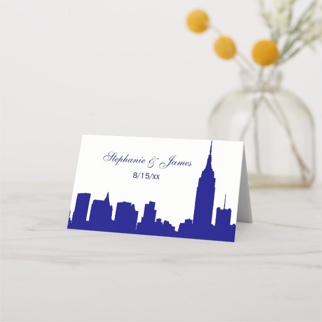 DIY BG NYC Skyline Blue Silhouette Escort Cards (Front)