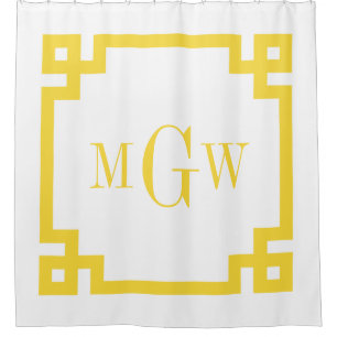 DIY BG Pineapp Yellow Greek Key #2 Frame 3I Monogm Shower Curtain