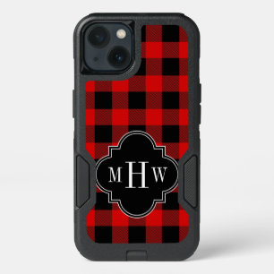 DIY BG Red Black Buffalo Plaid 3I Monogram iPhone 13 Case
