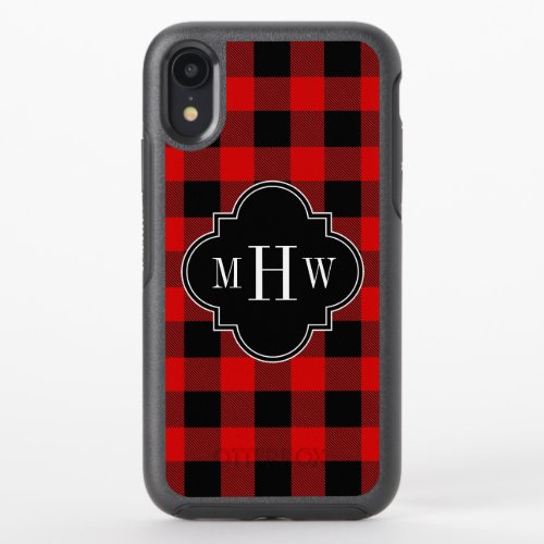 DIY BG Red Black Buffalo Plaid 3I Monogram OtterBox Symmetry iPhone XR Case