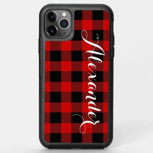 DIY BG Red Black Buffalo Plaid Name Monogram OtterBox Symmetry iPhone 11 Pro Max Case