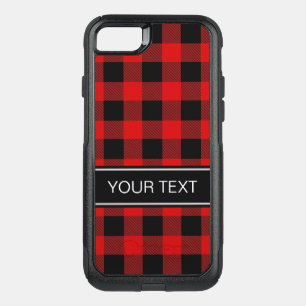 DIY BG Red Black Buffalo Plaid Name Monogram OtterBox Commuter iPhone SE/8/7 Case
