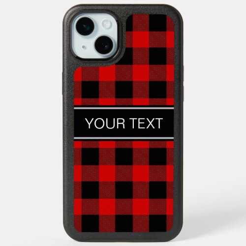 DIY BG Red Black Buffalo Plaid Name Monogram iPhone 15 Plus Case