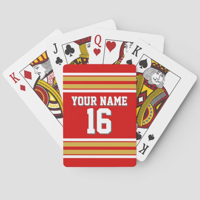 DIY BG Red Gold Team Jersey Custom Number Poker Cards (Back)