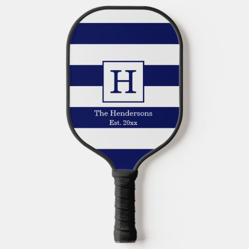 DIY BG Stripe Frame Name Monogram Blue SV  White Pickleball Paddle