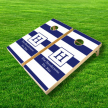 DIY BG Stripe Frame Name Monogram SV Navy White