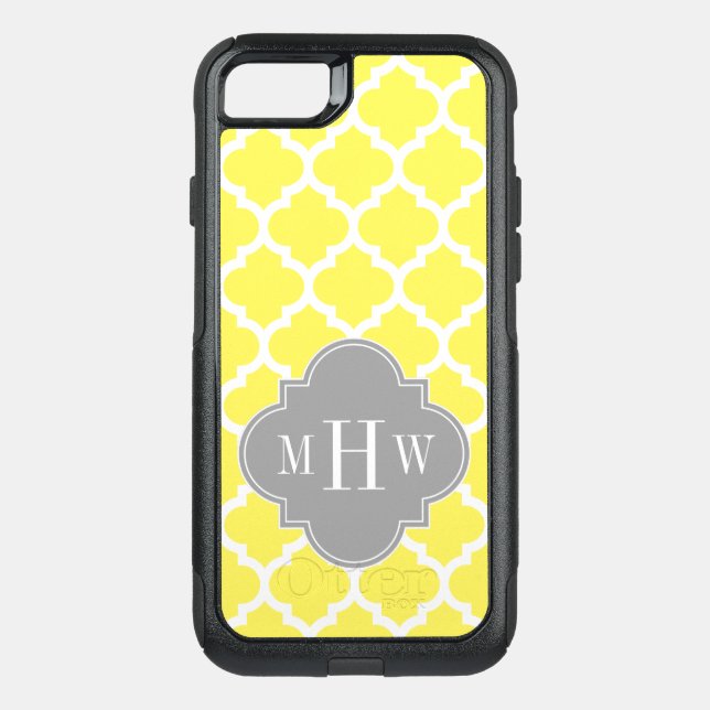 DIY BG Wht Moroccan #5 Gray 3 Initial Monogram Otterbox iPhone Case (Back)