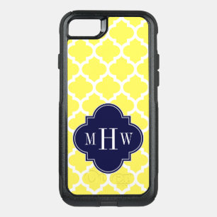 DIY BG Wht Moroccan #5 Navy 3 Initial Monogram OtterBox Commuter iPhone SE/8/7 Case