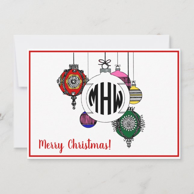 DIY BG Xmas Ornaments Black Circle Monogram Font Thank You Card (Front)