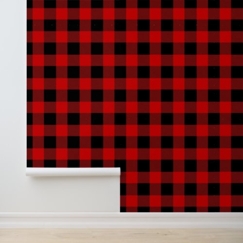 DIY Bkgrnd Color Buffalo Check Plaid 1 Black Red Wallpaper