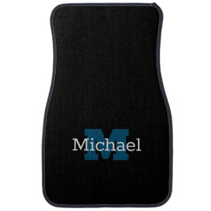 DIY Black With Gray Name & Ocean Blue Monogram Car Floor Mat