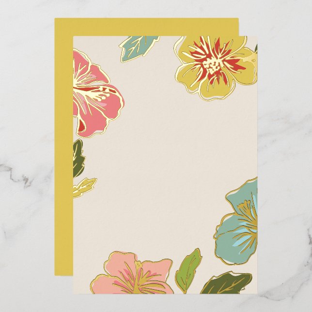 DIY Blank Aloha Hawaiian Flowers with Gold Foil Invitation (Front/Back)