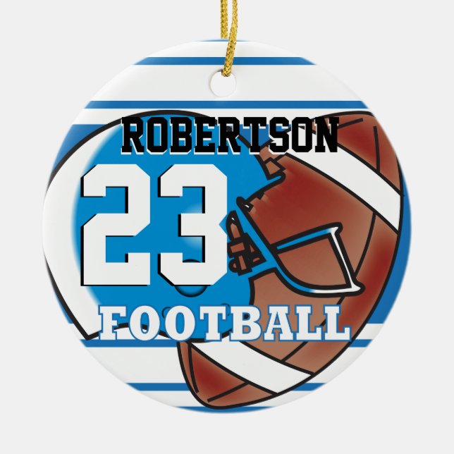 DIY Blue & White Football & Helmet Ceramic Ornament (Front)