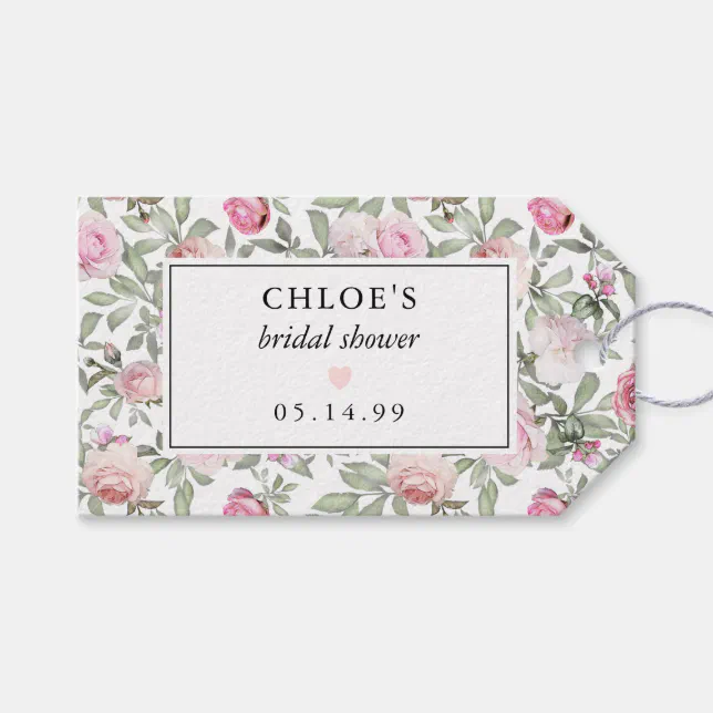 DIY Blush Pink Rose Floral Bridal Shower Gift Tags | Zazzle