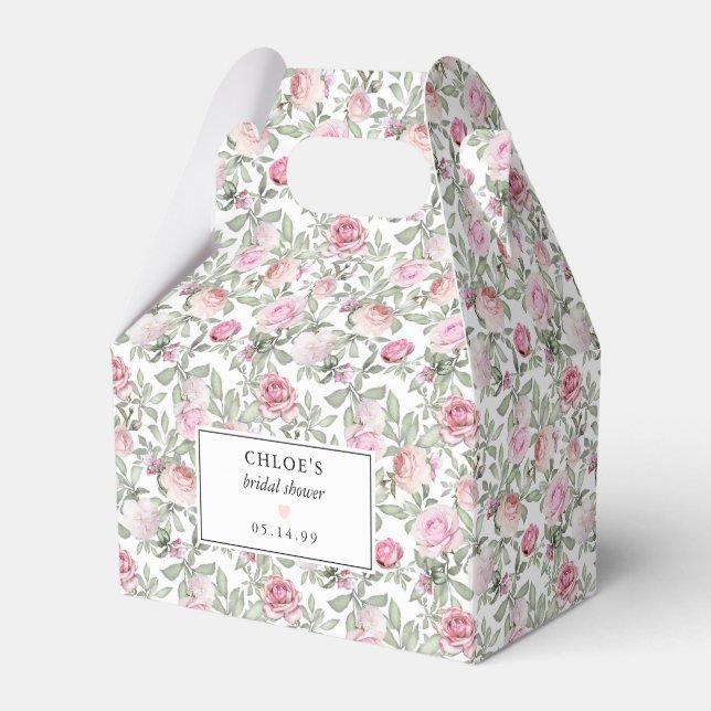 DIY Blush Pink Watercolor Floral Bridal Shower Favor Boxes (Front Side)