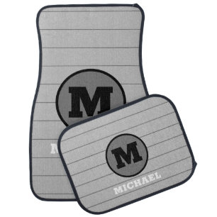 DIY Bold Black Monogram, Horizontal Gray Lines Car Floor Mat