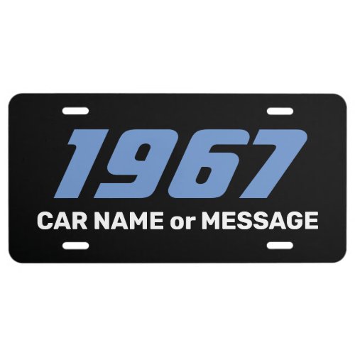 DIY Car Year  Name Large Numbers Wht Text Black License Plate