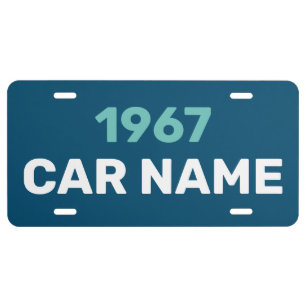 DIY Car Year & Name, Large Text, Ocean Blue License Plate