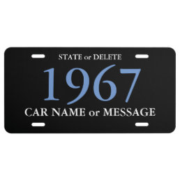 DIY Car Year/Name, State Large Blue Numbers, Black License Plate