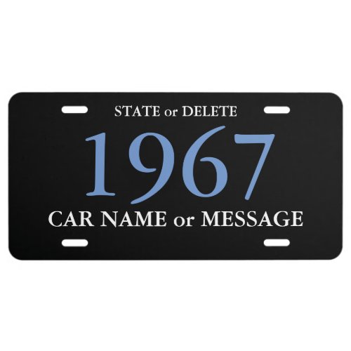 DIY Car YearName State Large Blue Numbers Black License Plate