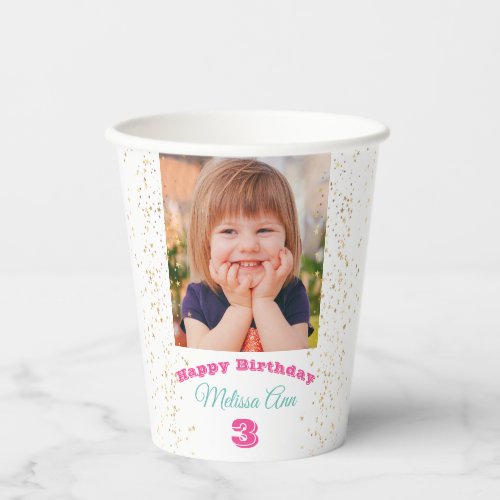 DIY Childs PhotoName Happy Bday Stars White Paper Cups