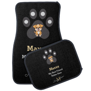 DIY Classic Pet Dog Mom Monogram Black Grey Set of Car Floor Mat
