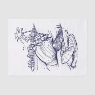 DIY Color Beach Theme Shells, Palm Trees - Navy Tissue Paper