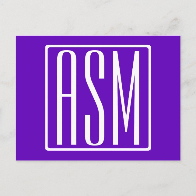 DIY Color | Bold Modern 3 Initials Monogram Postcard (Front)